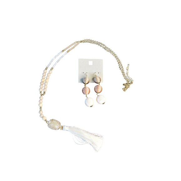 New Boho Tassel Necklace & Earrings Set With Natural Stone Accents - Picture 9 of 12